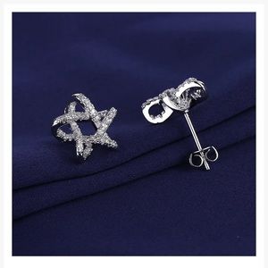 New Simulated Diamonds Sterling Silver Twinkle Star Stud Earrings
